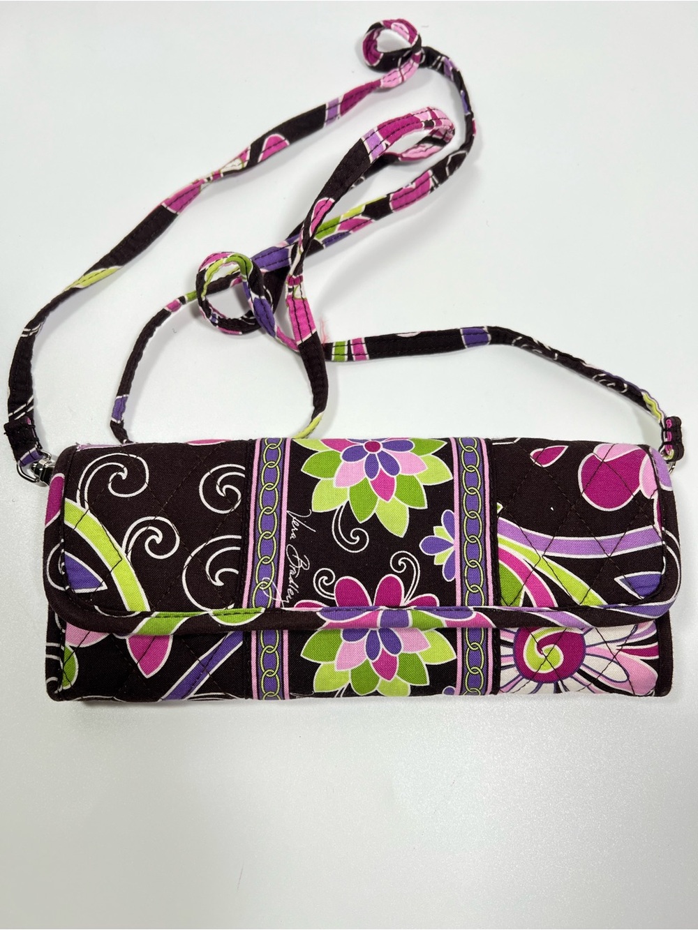 Vera Bradley Sleek Wallet Crossbody Purse Purple Punch Retired EUC